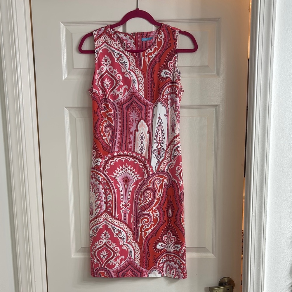 Elegant Paisley Print Dress - Red and Pink